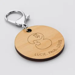 Porte-clés personnalisé gravé bois médaille ronde 50 mm - HappyBulle x Barbapapa