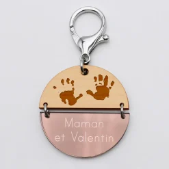 Porte-clés personnalisé gravé bi-matière bois et acrylique miroir 50 mm