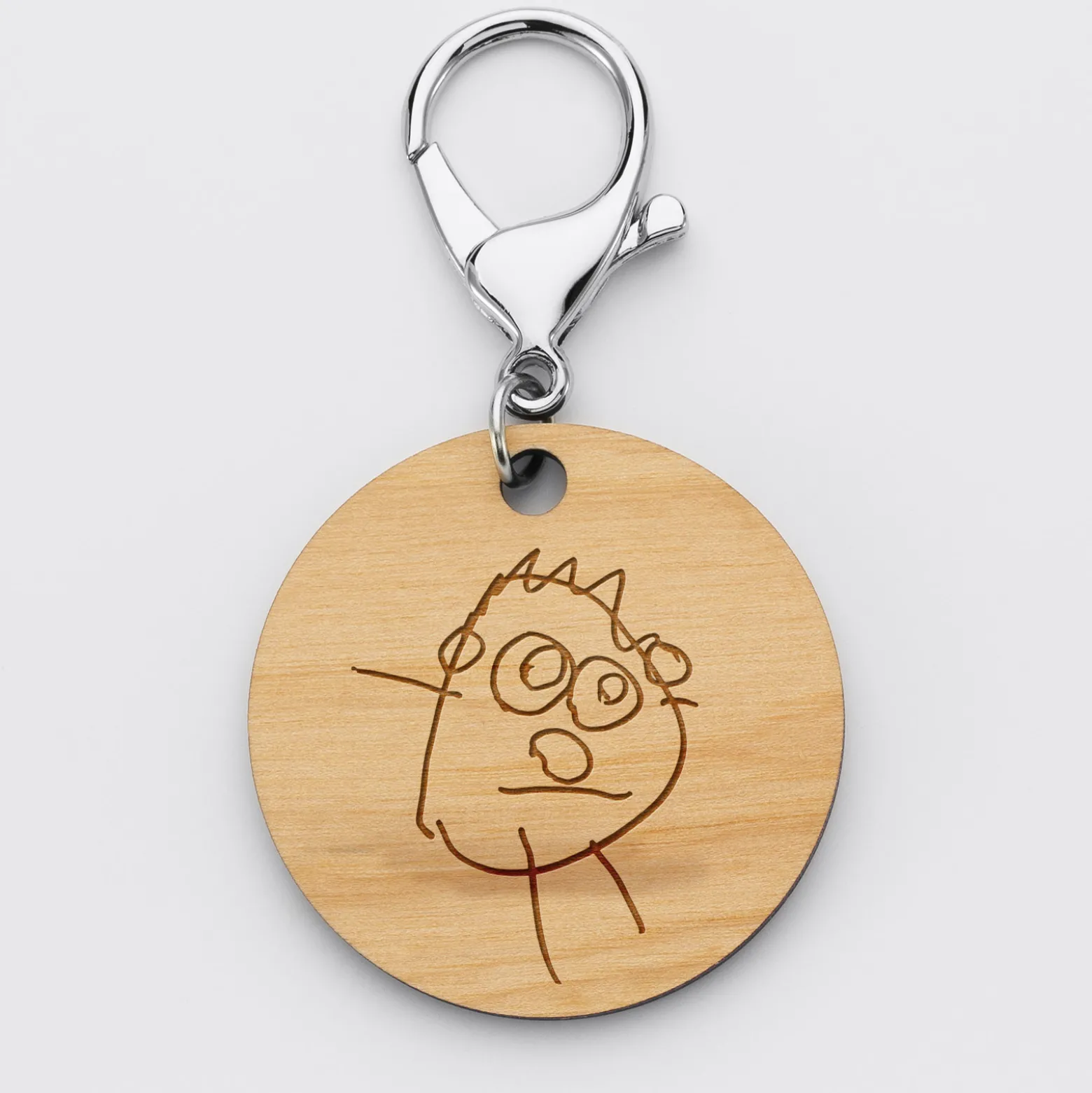 Porte-clés personnalisé gravé bois médaille ronde 50 mm - Nos petits imparfaits