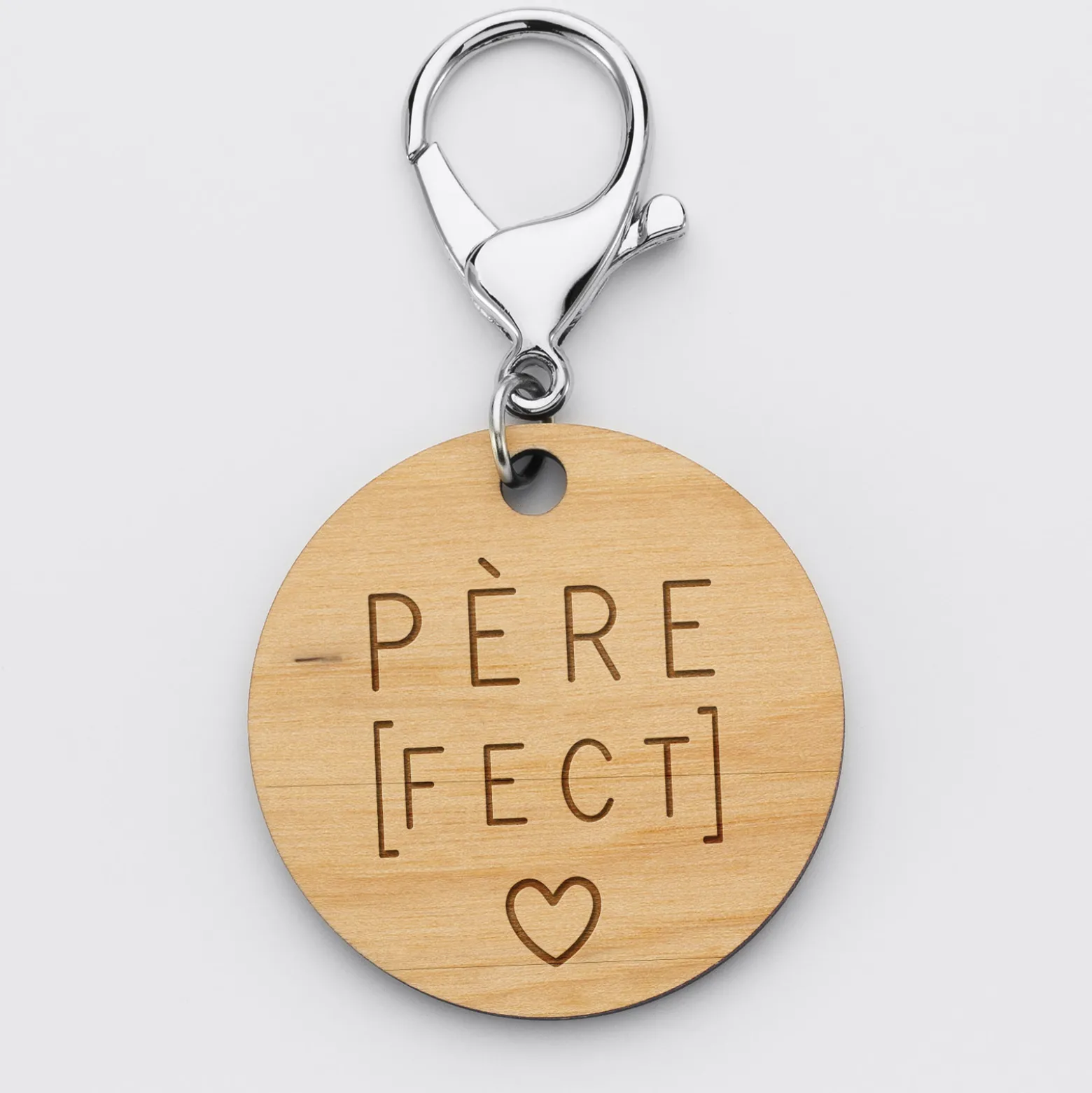 Porte-clés personnalisé gravé bois médaille ronde 50 mm - Nos petits imparfaits
