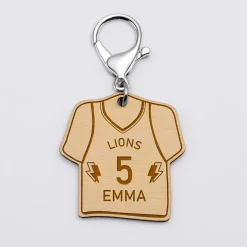 Porte-clés personnalisé gravé bois Maillot de basket 50x50 mm