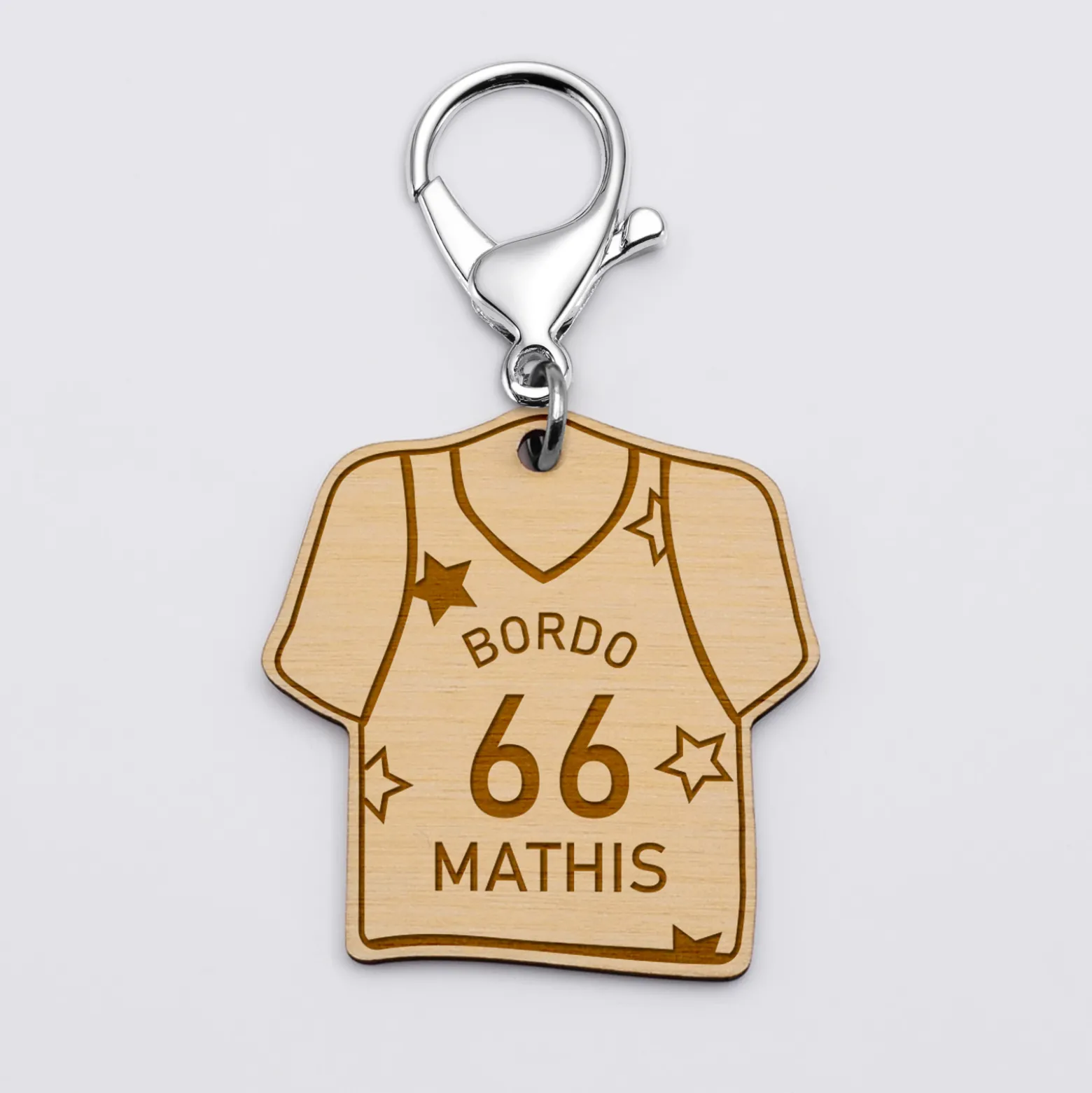 Porte-clés personnalisé gravé bois Maillot de basket 50x50 mm