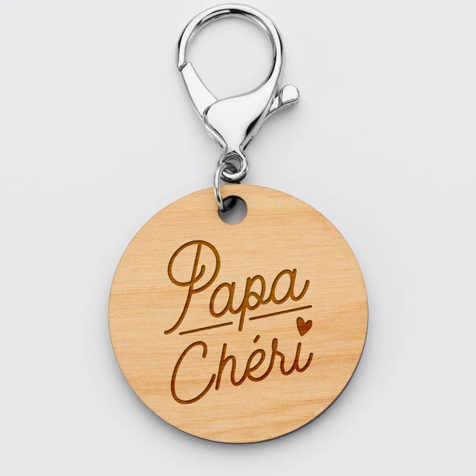 Porte-clés personnalisé gravé bois médaille ronde 50 mm