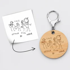 Porte-clés personnalisé gravé bois médaille ronde 50 mm