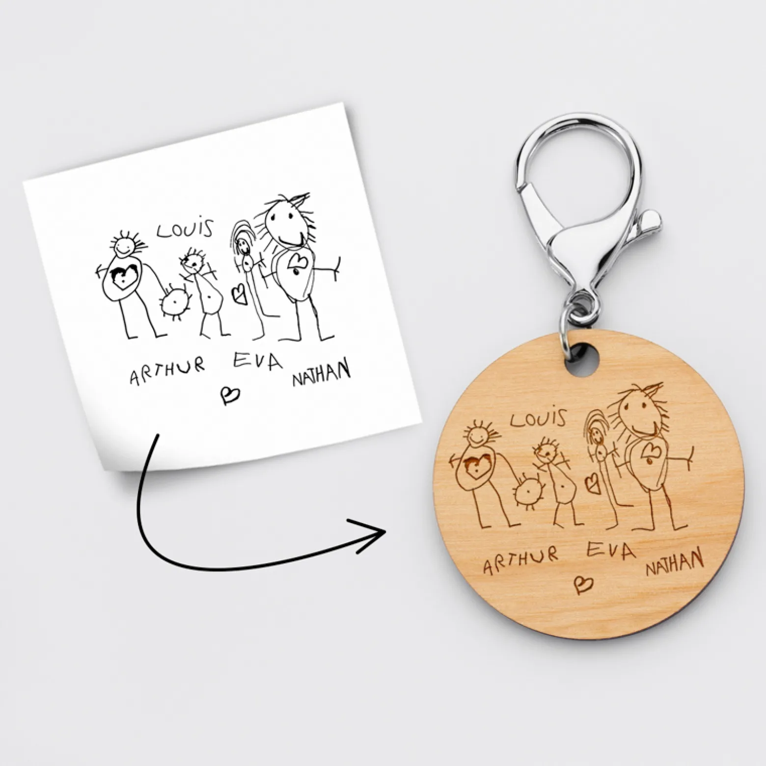 Porte-clés personnalisé gravé bois médaille ronde 50 mm