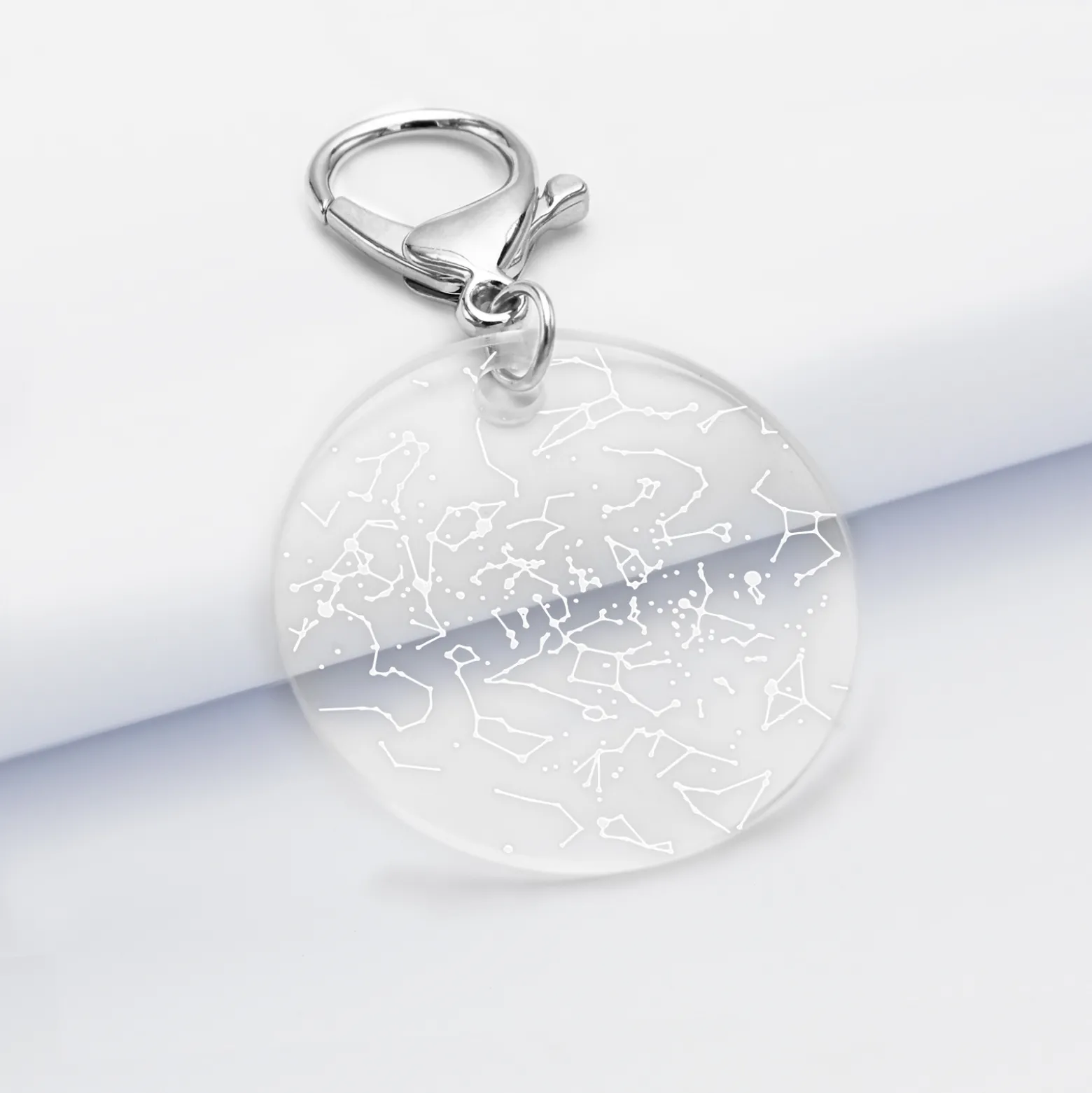 Porte-clés personnalisé gravé acrylique médaille ronde 50 mm "Carte du ciel étoilé"
