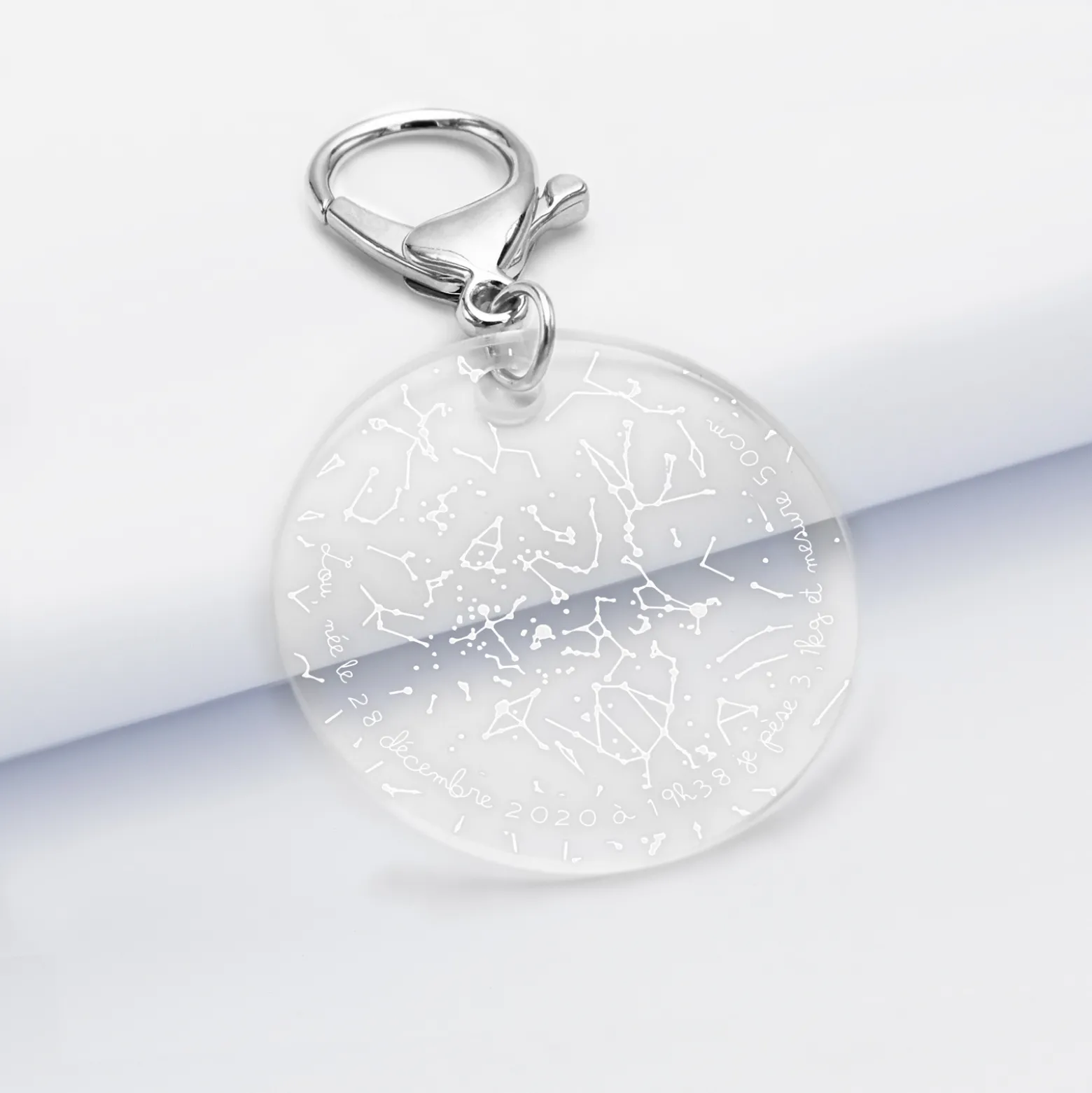 Porte-clés personnalisé gravé acrylique médaille ronde 50 mm "Carte du ciel étoilé"