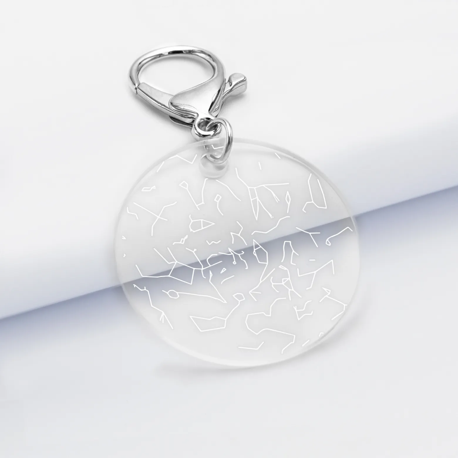 Porte-clés personnalisé gravé acrylique médaille ronde 50 mm "Carte du ciel étoilé"