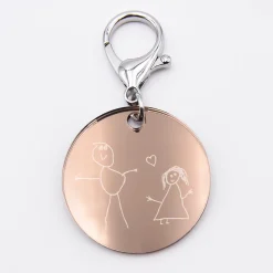 Porte-clés personnalisé gravé acrylique miroir rose gold médaille ronde 50 mm