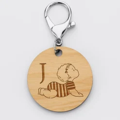 Porte-clés personnalisé initiale gravé bois médaille ronde 50 mm - HappyBulle x Marie Savart