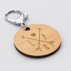 Porte-clés personnalisé initiales médaille gravée bois ronde 50 mm