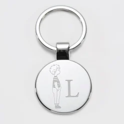 Porte-clés personnalisé initiale gravé acier rond 37 mm - HappyBulle x Marie Savart