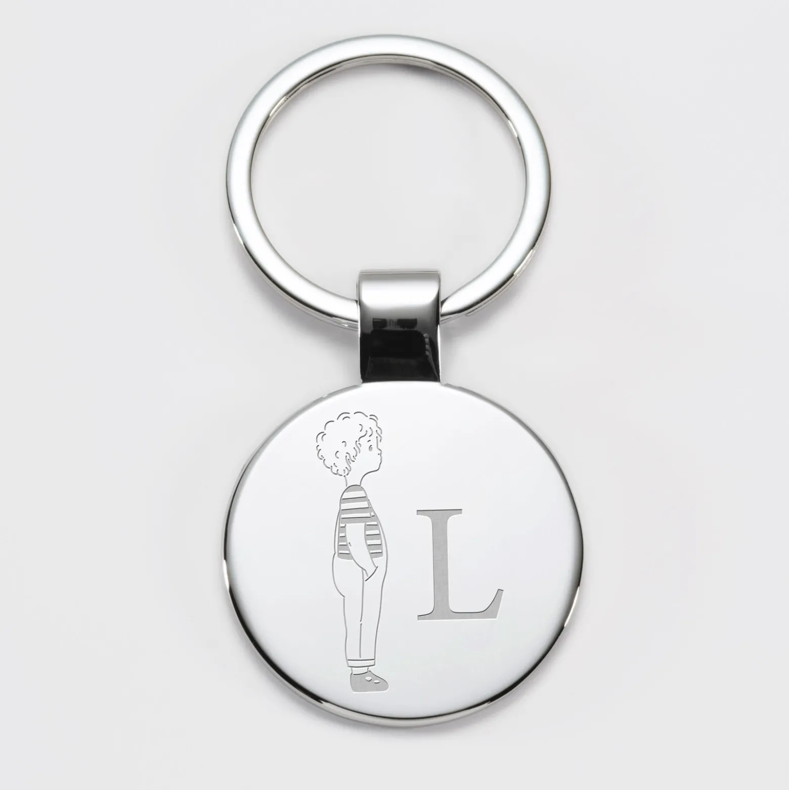 Porte-clés personnalisé initiale gravé acier rond 37 mm - HappyBulle x Marie Savart