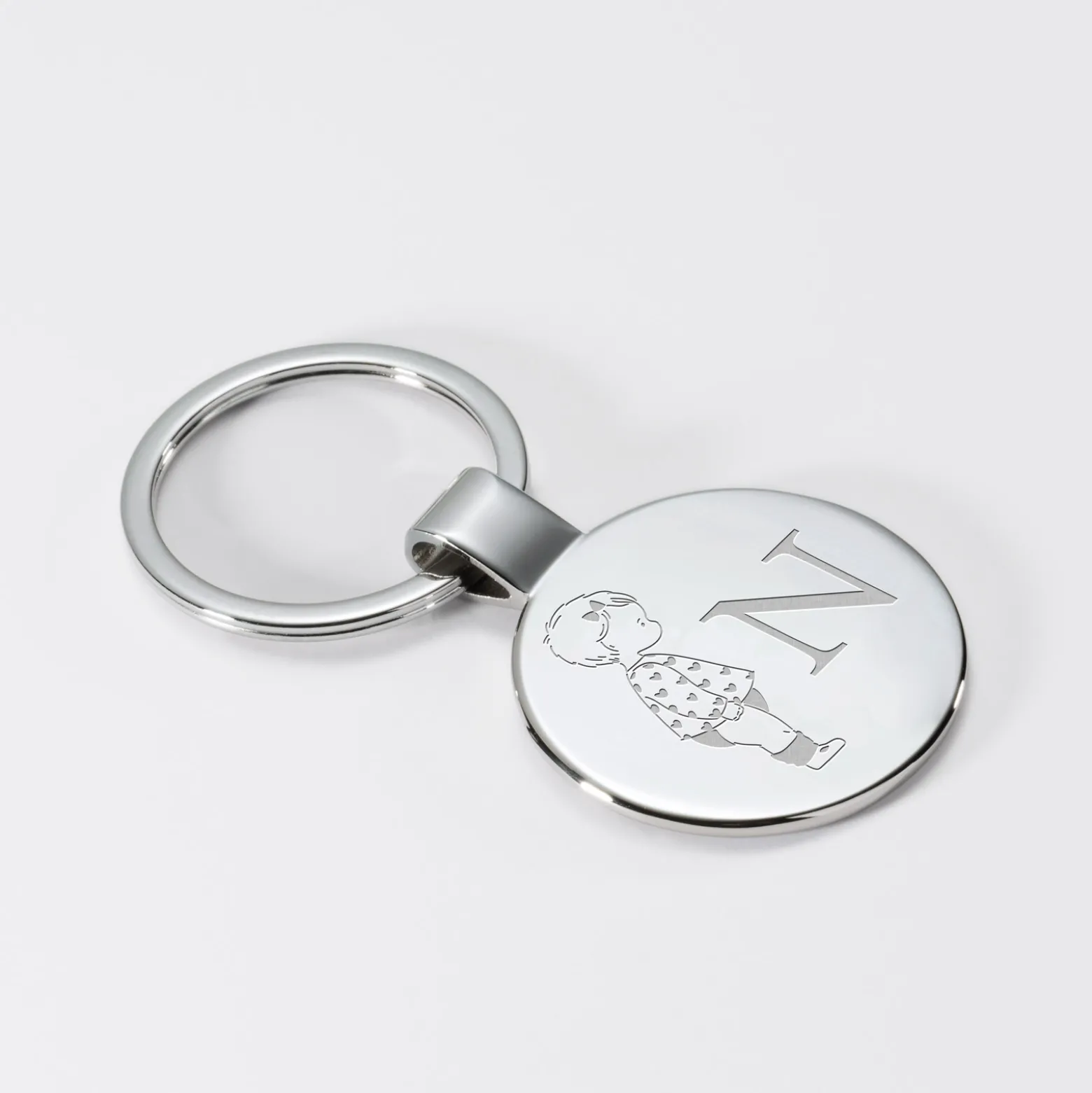 Porte-clés personnalisé initiale gravé acier rond 37 mm - HappyBulle x Marie Savart