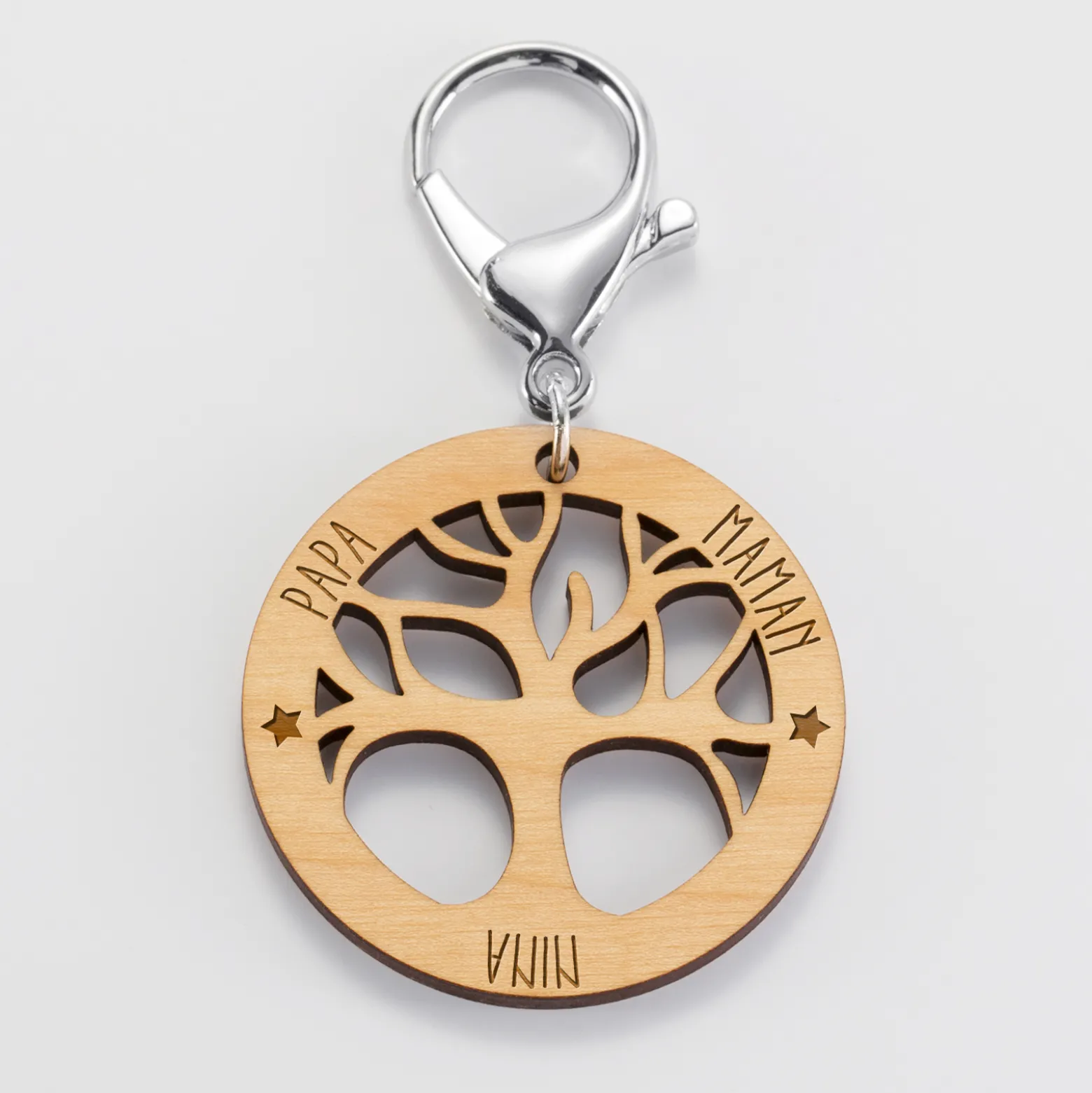 Porte-clés personnalisé médaille gravée bois arbre de vie 50 mm