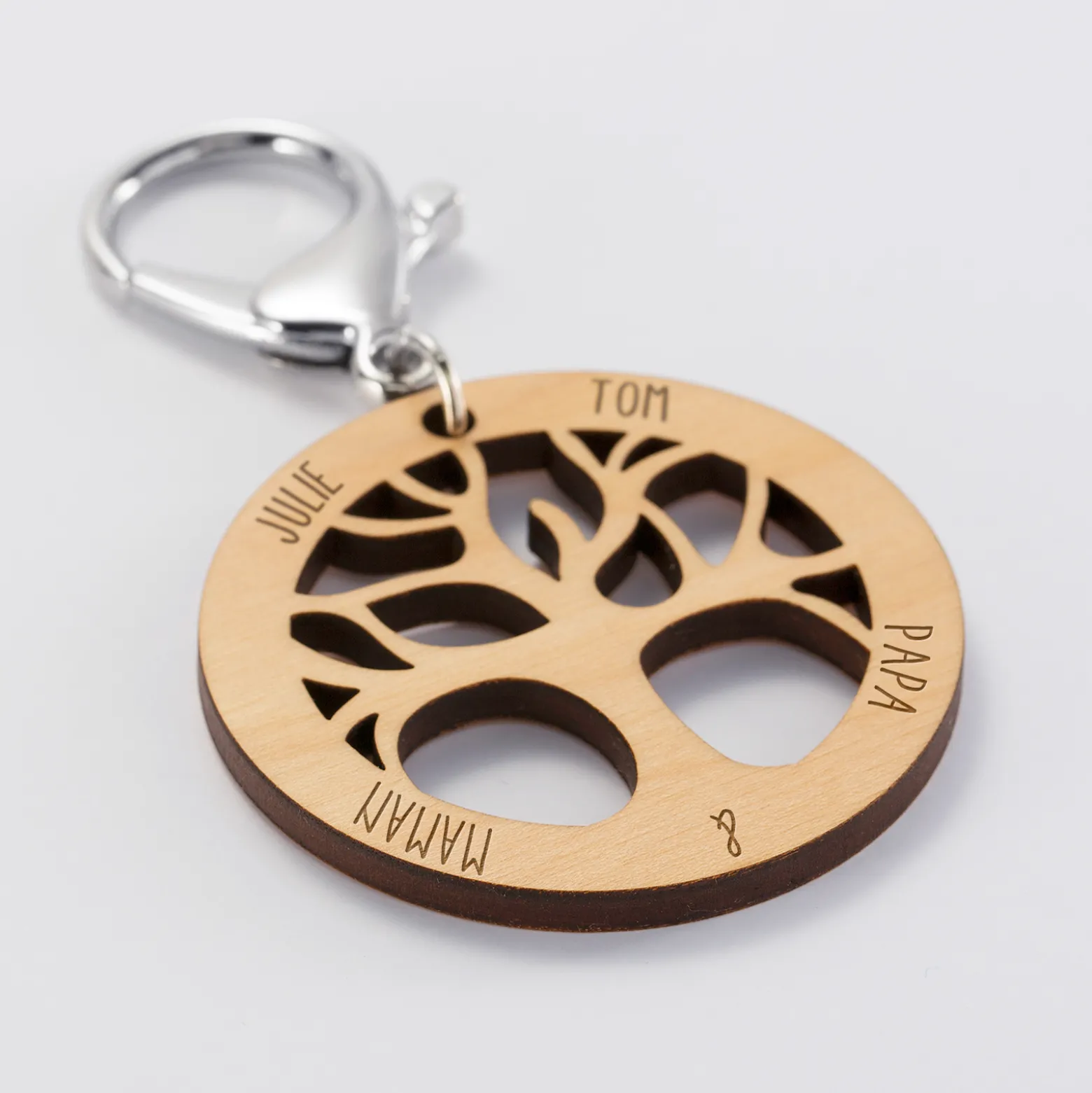 Porte-clés personnalisé médaille gravée bois arbre de vie 50 mm