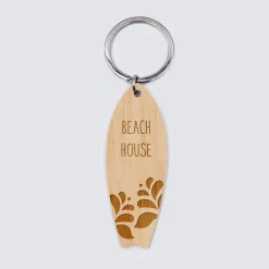 Porte-clés personnalisé médaille gravée bois Planche de Surf