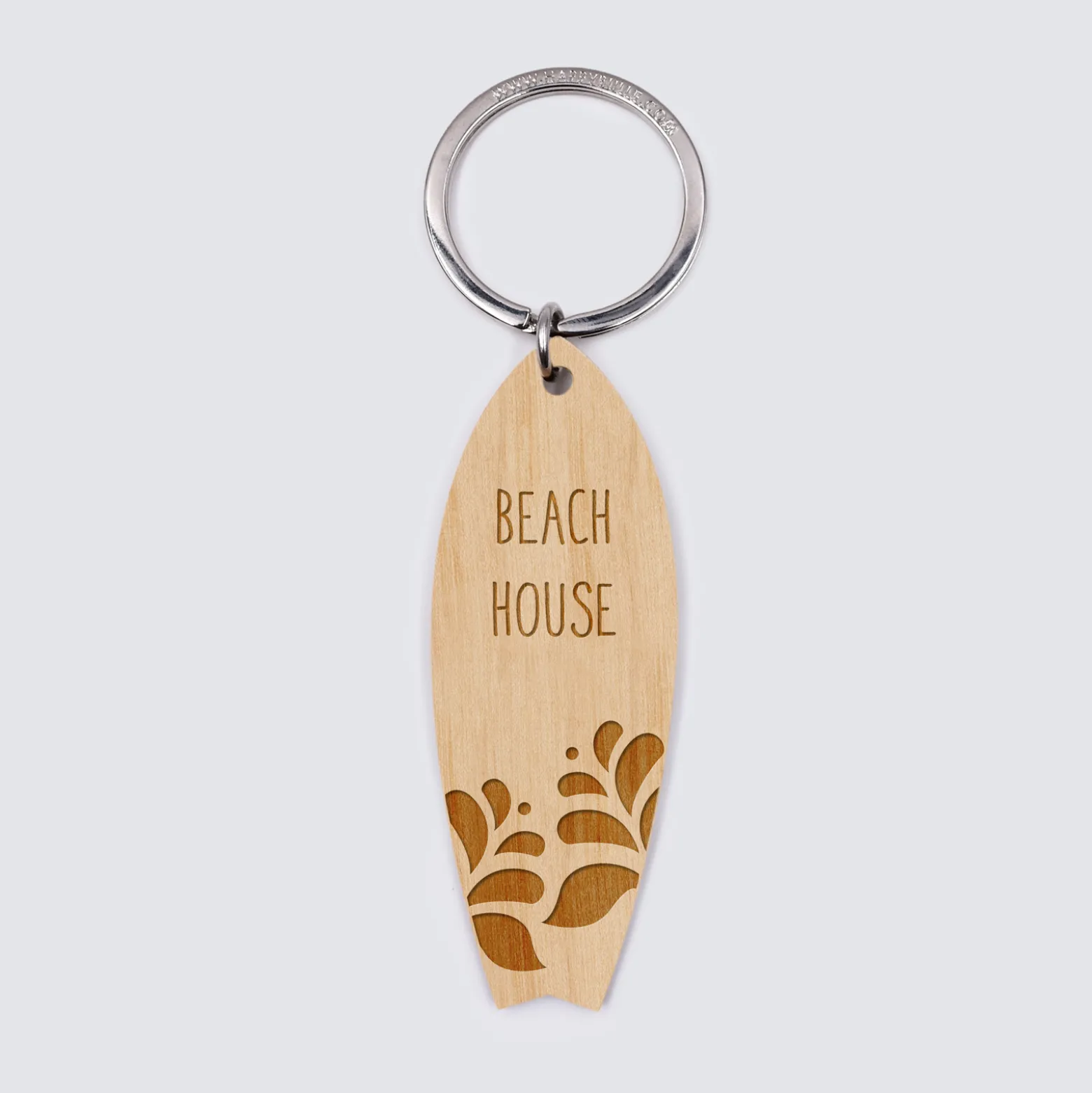 Porte-clés personnalisé médaille gravée bois Planche de Surf