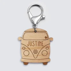 Porte-clés personnalisé médaille gravée bois Voiture Van