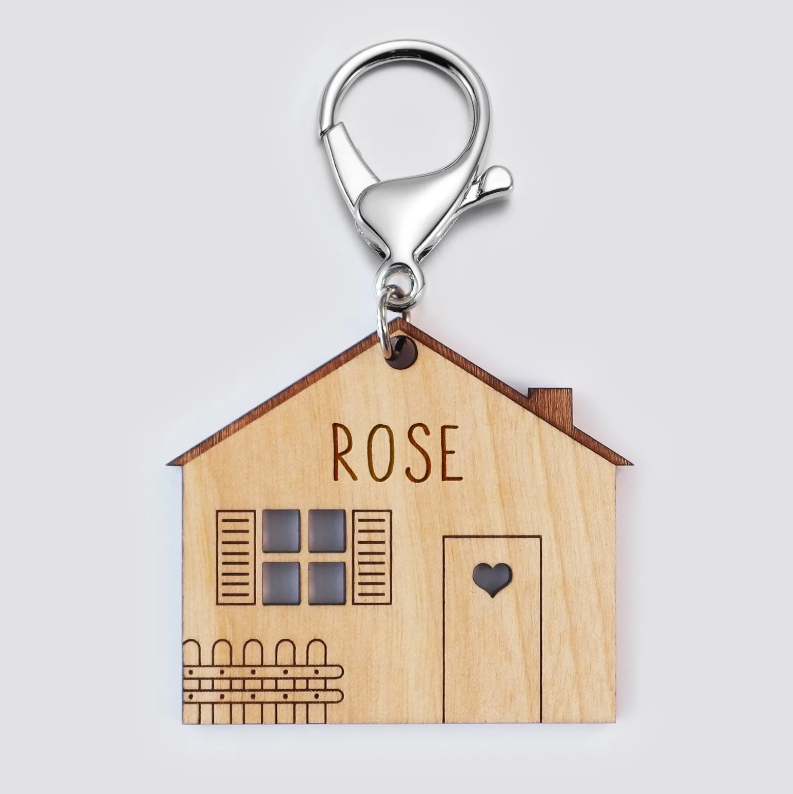 Porte-clés personnalisé médaille gravée bois Maison "Home Sweet Home"
