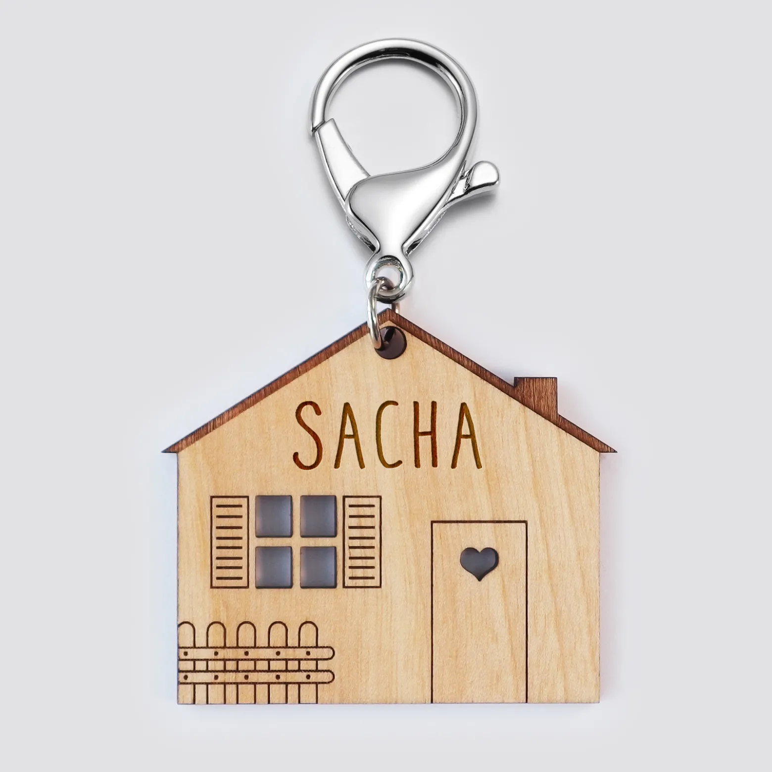 Porte-clés personnalisé médaille gravée bois Maison "Home Sweet Home"