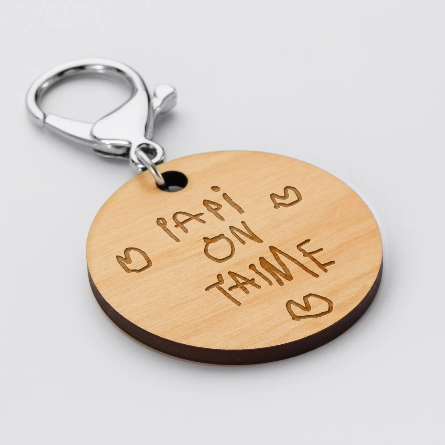Porte-clés personnalisé prénoms médaille gravée bois ronde 50 mm "Le meilleur Papy du monde"
