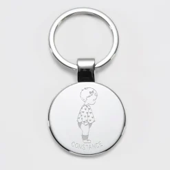 Porte-clés personnalisé prénom gravé acier rond 37 mm - HappyBulle x Marie Savart