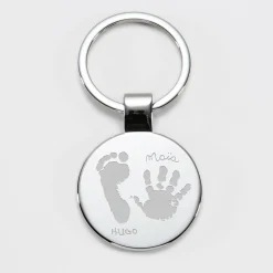 Porte-clés personnalisé prénom gravé acier rond 37 mm - HappyBulle x Marie Savart