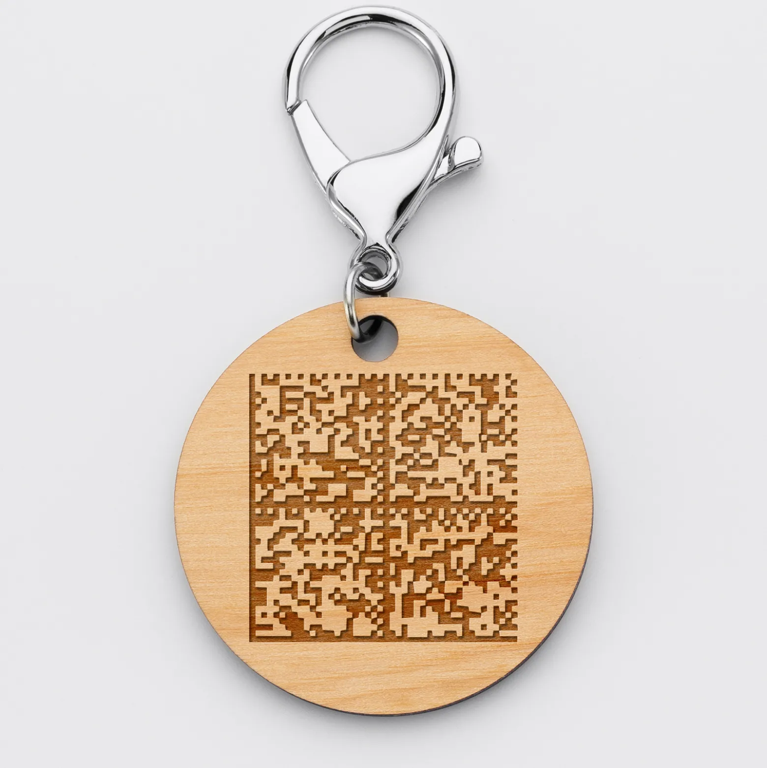 Porte-clés QR Code personnalisé gravé bois médaille ronde 50 mm