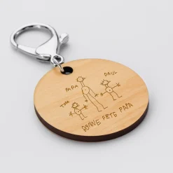 Porte-clés QR Code personnalisé gravé bois médaille ronde 50 mm