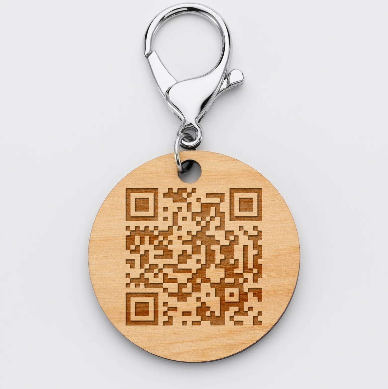 Porte-clés QR Code personnalisé gravé bois médaille ronde 50 mm
