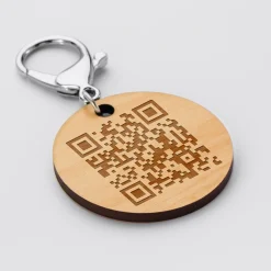Porte-clés QR Code personnalisé gravé bois médaille ronde 50 mm