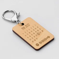 Porte-clés Spotify personnalisé calendrier médaille rectangle gravée bois 55x35 mm
