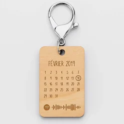 Porte-clés Spotify personnalisé calendrier médaille rectangle gravée bois 55x35 mm
