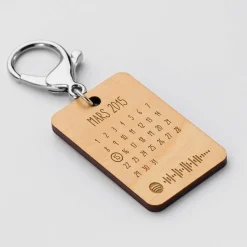 Porte-clés Spotify personnalisé calendrier médaille rectangle gravée bois 55x35 mm