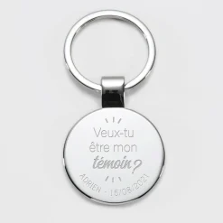 Porte-clés témoin homme personnalisé gravé acier rond 37 mm