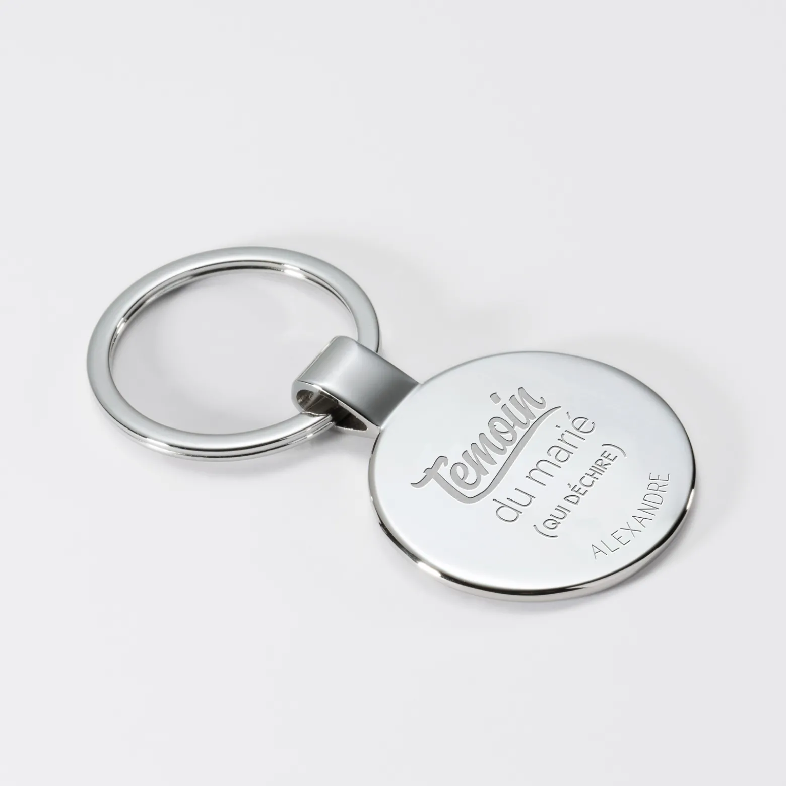 Porte-clés témoin homme personnalisé gravé acier rond 37 mm