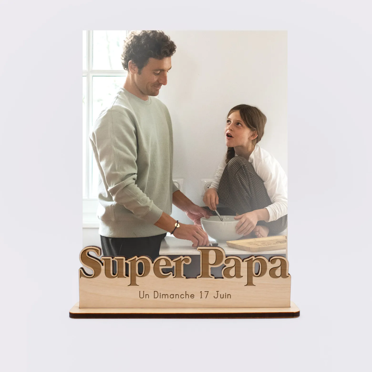 Porte-photo personnalisé bois gravé Super papa