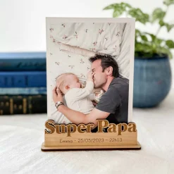 Porte-photo personnalisé bois gravé Super papa