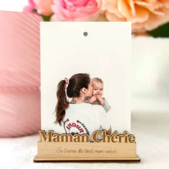 Porte-photo personnalisé bois gravé Maman chérie