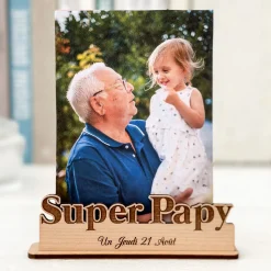 Porte-photo personnalisé bois gravé Super papy