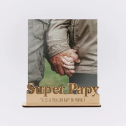 Porte-photo personnalisé bois gravé Super papy