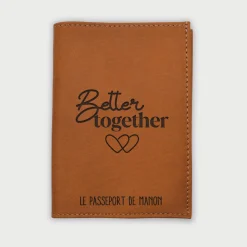 Protège passeport Mariée personnalisé cuir couleur Caramel
