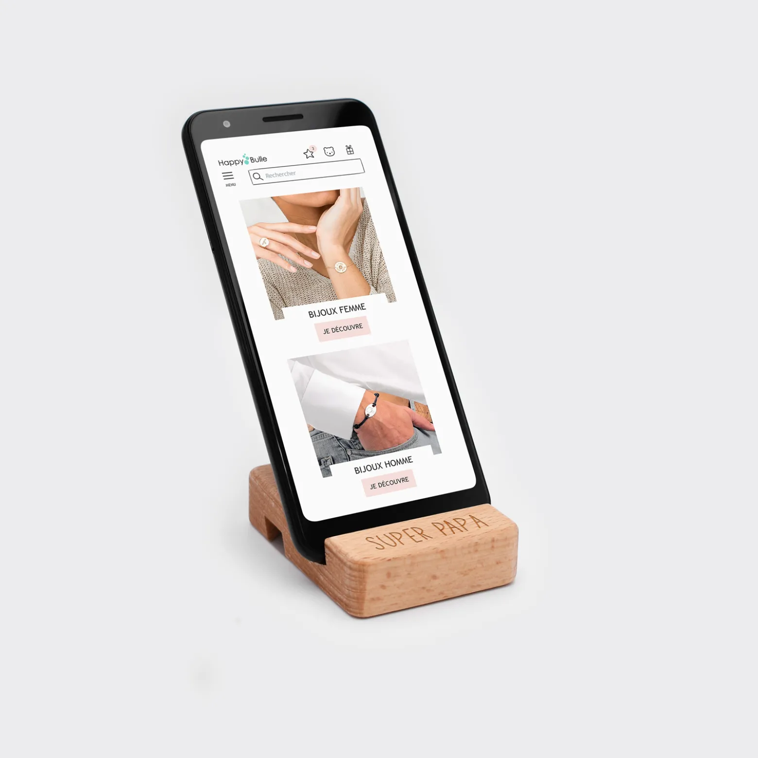 Support téléphone / tablette personnalisé bois gravé