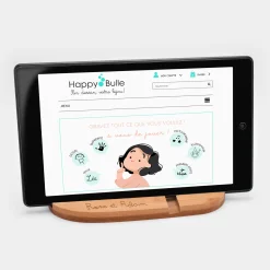 Support téléphone et tablette personnalisé bois gravé double fente