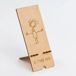 Support téléphone personnalisé bois gravé