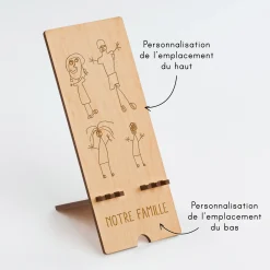 Support téléphone personnalisé bois gravé