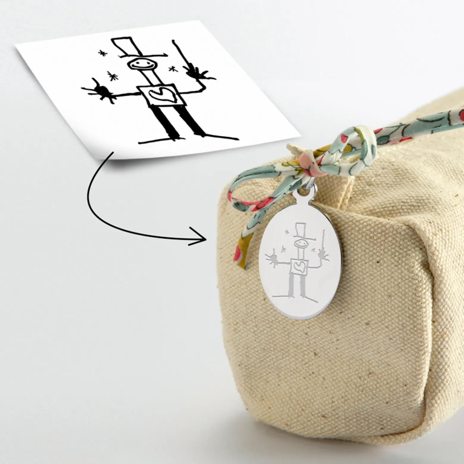 Trousse en coton avec noeud Liberty et médaille acier personnalisée